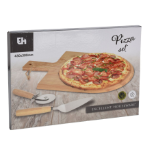 Excellent Houseware 3 pizzásedényből álló készlet, bambusz/rozsdamentes acél, 43x30 cm, barna/ezüst konyhai eszköz