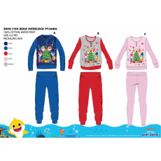 ExityKft. Téli vastag pamut gyerek pizsama - flanel pizsama - Baby Shark - piros - 98