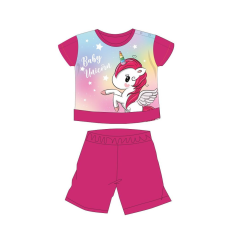 ExityKft. Unikornis nyári rövid ujjú baba pizsama - pamut jersey pizsama - pink - 92