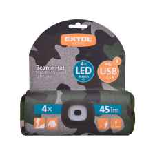 Extol LIGHT kötött sapka, LED homloklámpával,terepmintás férfi sapka