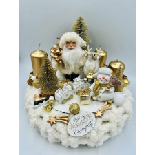  Extra nagy, luxus adventi asztaldísz – arany–fehér, arany gyertyákkal és gazdag díszítéssel karácsonyi dekoráció