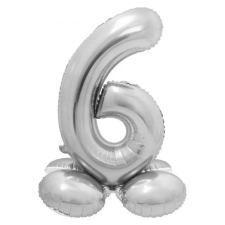  Ezüst 6-os Silver szám fólia lufi talppal 72 cm party kellék