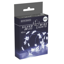  Ezüst drótkábeles csillag fényfüzér 20 LED-es elemes (elem nélkül) hideg dekorációs kellék