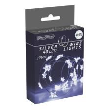  Ezüst drótkábeles csillag fényfüzér 40 LED-es elemes (elem nélkül) hideg dekorációs kellék