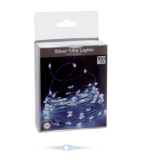  Ezüst drótkábeles fényfüzér 100 LED-es elemes (elem nélkül) hideg dekorációs kellék