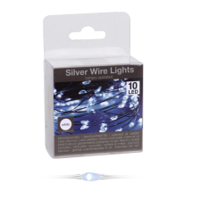  Ezüst drótkábeles fényfüzér 10 LED-es elemes (elemmel) hideg dekorációs kellék