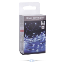  Ezüst drótkábeles fényfüzér 20 LED-es elemes (elem nélkül) hideg dekorációs kellék
