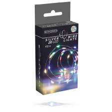 Ezüst drótkábeles fényfüzér 20 LED-es elemes (elem nélkül) multi dekorációs kellék