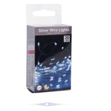  Ezüst drótkábeles fényfüzér 20 LED-es időzítős elemes (elem nélkül) hideg dekorációs kellék