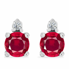  Ezüst Fülbevaló Madagaszkári Rubinnal és Fehér Gyémánttal, Y58625 fülbevaló