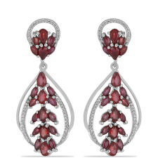  Ezüst Fülbevaló Madagaszkári Rubinnal és Fehér Topázzal, Y53864 fülbevaló