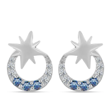  Ezüst Fülbevaló Óceánkék Moissanite-tal és Fehér Topázzal, Y63322 fülbevaló