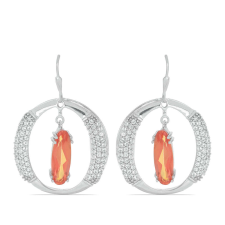  Ezüst Fülbevaló Padparadschai Kvarccal és Fehér Topázzal, Y47523 fülbevaló