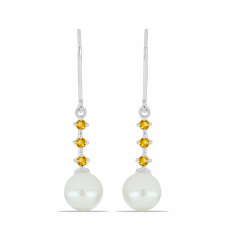  Ezüst Fülbevaló Ural Citrinnel és Fehér Édesvízi Tenyésztett Gyönggyel, Y60627 fülbevaló