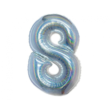  Ezüst Holographic 8-as szám fólia lufi 76 cm party kellék