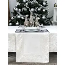  Ezüst lurex asztali futó barokk mintás 44x140 cm lakástextília