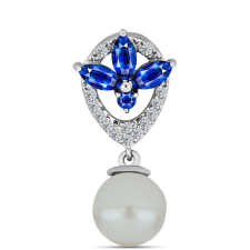  Ezüst Medál Ausztrál Kék Zafírral és Fehér Édesvízi Kagylógyönggyel, Y61664 medál