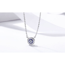  Ezüst nyaklánc kerek kristályos medállal, kék nyaklánc