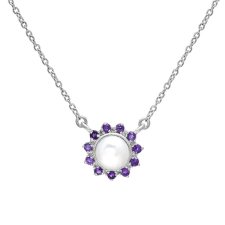  Ezüst Nyaklánc Marokkói Ametiszttel és Fehér Édesvízi Kagylógyönggyel, XMP094 nyaklánc