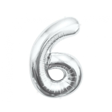 Ezüst Silver 6-os szám fólia lufi 85 cm party kellék