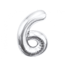 Ezüst Silver 6-os szám fólia lufi 85 cm party kellék