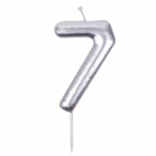  Ezüst Számgyertya &#039;7&#039; - 9.5 cm - Születésnapi Tortadísz party kellék