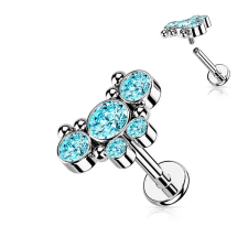  Ezüst Színű 316L Orvosi Acél  Egyenesszárú Labret Piercing Kék Köves Díszítéssel egyéb ékszer