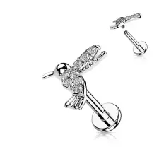  Ezüst Színű 316L Orvosi Acél Egyenesszárú Labret Piercing Kolibrivel Díszítve egyéb ékszer
