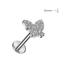  Ezüst Színű 316L Orvosi Acél Push-in Labret Piercing Pillangó Dísszel egyéb ékszer