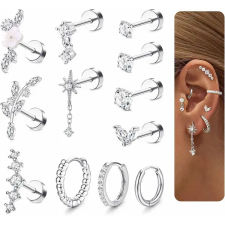  Ezüst Színű 316L Piercing Szett - 12 db egyéb ékszer