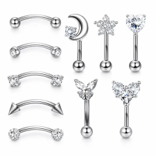  Ezüst Színű 316L Szemöldök Banán Piercing Szett - 10 db egyéb ékszer