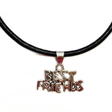 Ezüst színű Best Friends (legjobb barátok) felirat medál fekete bőr nyaklánccal nyaklánc