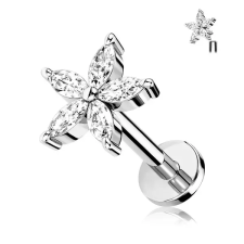  Ezüst Színű Titánium Labret Piercing, Cirkónia Köves Virág Alakú Piercing egyéb ékszer