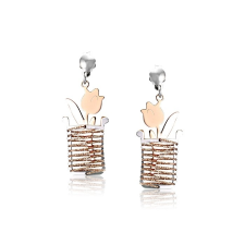  Ezüst Toscana Virágos Váza Fülbevaló—szögletes fülbevaló