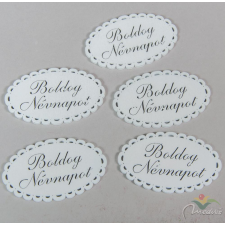  Fa Boldog névnapot csipkés ovál tábla fehér 5x8cm 5db-os dekorációs kellék