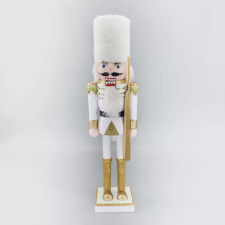 Fa Diótörő Figura Puskával Fehér-Arany 38 cm karácsonyi dekoráció