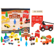 fa építőkocka kisváros tűzoltóság puzzle, kirakós