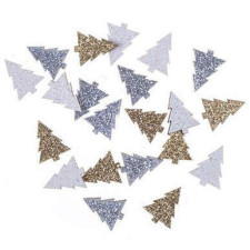 Fa formák, fenyőfa, csillogó, 1,5x2cm, 21 db-os dekorációs kellék