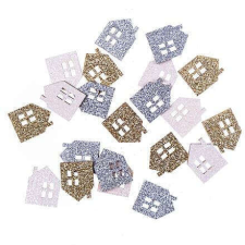 Fa formák, házikó, csillogó, 1,7x2,2cm, 21 db-os dekorációs kellék