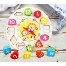 Fa készségfejlesztő formakereső puzzle óra, fűzős játék – oroszlán kreatív és készségfejlesztő