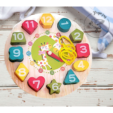 Fa készségfejlesztő formakereső puzzle óra, fűzős játék – zsiráf kreatív és készségfejlesztő