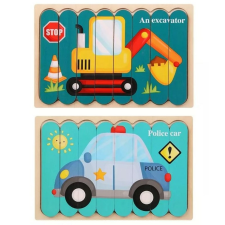  Fa puzzle csíkok - kétoldalas - Rendőrautó és markoló gép egyéb bébijáték