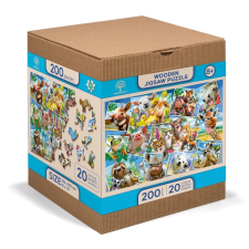 Fa puzzle figurákkal - Állatos képeslapok puzzle, kirakós