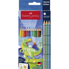 Faber-Castell Színes ceruza készlet, háromszögletű, FABER-CASTELL &quot;Grip Dinoszaurusz&quot; 10+3 különböző szín színes ceruza