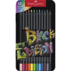 Faber-Castell Színes ceruza készlet, háromszögletű, fémdobozban, FABER-CASTELL "Black Edition", 12 különböző szín