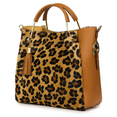  Fabiana, bőrtáska póniszőrrel, konyakszín/animal print