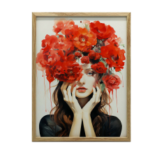 FAKERETES FALI PLAKÁT MÁKKAL DÍSZÍTETT NŐ 30x40 CM grafika, keretezett kép