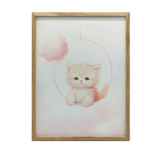 FAKERETES PLAKÁT FALRA SÖTÉTBARNA JOYFUL CAT 50x70 CM grafika, keretezett kép