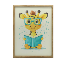  FAKERETES PLAKÁT FALRA SÖTÉTBARNA VIDÁM ZSIRÁF 50x70 CM grafika, keretezett kép