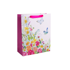 Fakopáncs Ajándéktasak - közepes (fehér, virágok pillangókkal) party kellék